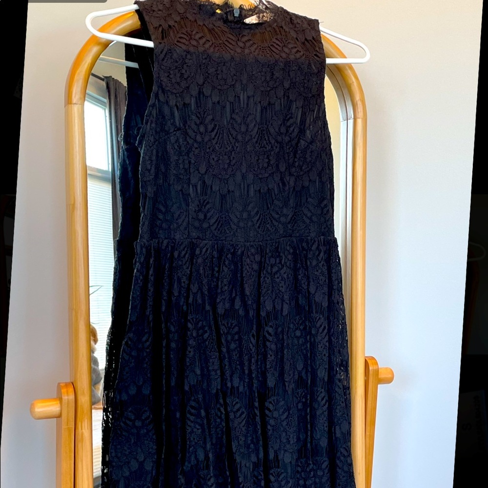 Lucid Pink high neck black lace dress size small